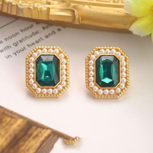 Zinc Alloy Rhinestone Stud Earring, with ABS Plastic Pearl, plated, fashion jewelry & with rhinestone, golden 