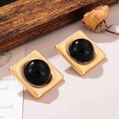 Zinc Alloy Stud Earring, Square, painted, fashion jewelry, golden 