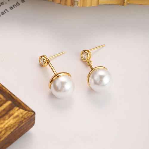 Kunststoff Perle Zink Legierung Ohrring, Zinklegierung, mit ABS-Kunststoff-Perlen, plattiert, Modeschmuck & mit Strass, goldfarben, 13x31mm, verkauft von Paar