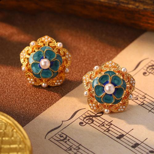 Plastic Pearl Zinc Alloy Earring, with ABS Plastic Pearl, Flower, plated, fashion jewelry, golden 