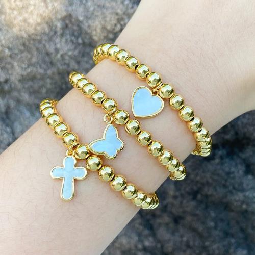 Brass Bracelets, with Shell, plated, fashion jewelry golden 