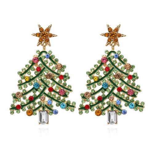 Christmas Earrings, Zinc Alloy, with enamel, Christmas Tree, fashion jewelry & for woman & with rhinestone, multi-colored 