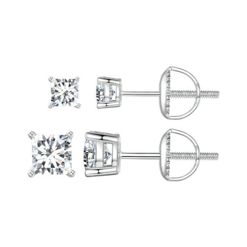 Sterling Silver Stud Earring, 925 Sterling Silver, with Moissanite, plated & for woman, platinum color 