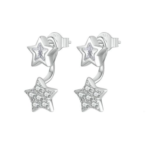 Cubic Zirconia Micro Pave Sterling Silver Earring, 925 Sterling Silver, Star, plated, micro pave cubic zirconia & for woman, platinum color 