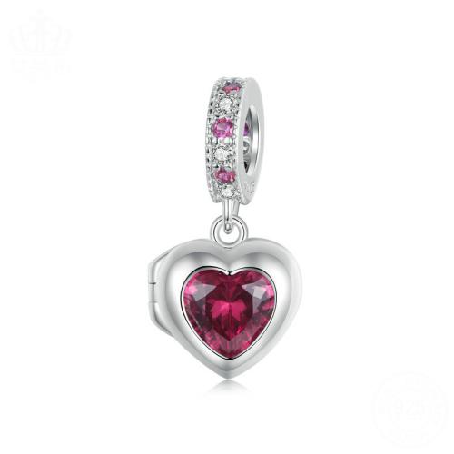 Sterling Silver European Pendants, 925 Sterling Silver, Heart, plated, DIY & micro pave cubic zirconia, platinum color 