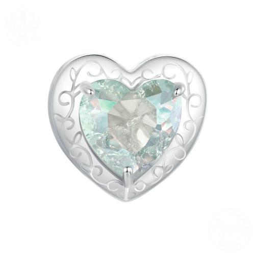 Cubic Zirconia Sterling Silver European Beads, 925 Sterling Silver, with Glass, Heart, plated, DIY & micro pave cubic zirconia & enamel, platinum color Approx 4.5mm [