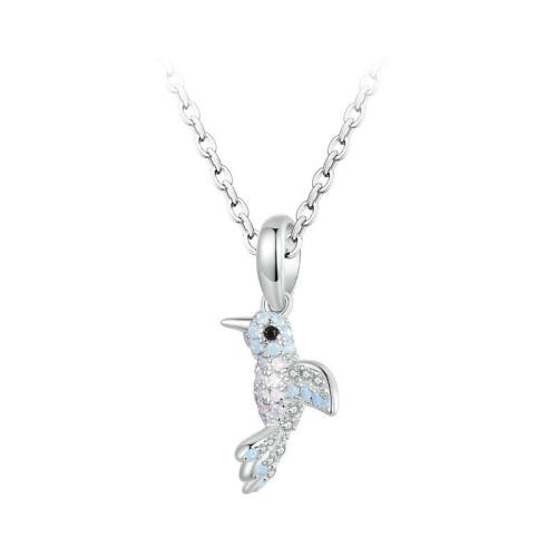 Sterling Silver European Pendants, 925 Sterling Silver, with Opal, Bird, plated & micro pave cubic zirconia & for woman, platinum color 