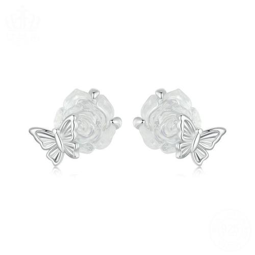 Sterling Silver Stud Earring, 925 Sterling Silver, with Resin, plated, for woman, platinum color 