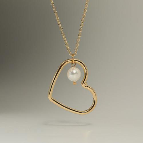 Brass Jewelry Necklace, with Plastic Pearl, with 5cm extender chain, for woman, golden cm 