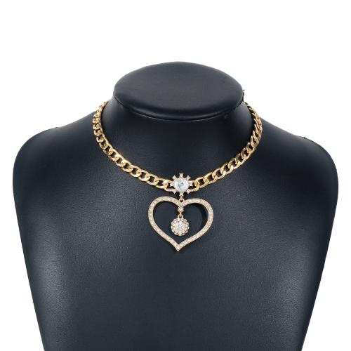 Iron Necklace, Heart, plated, for woman & with rhinestone & hollow Approx 14.17-17.32 Inch 