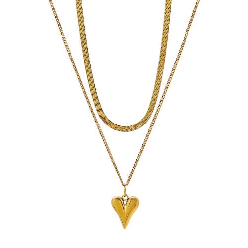 304 Edelstahl Halskette, Herz, plattiert, Doppelschicht & Schlangekette & für Frau, keine, Länge:ca. 15-18.1 ZollInch, verkauft von PC