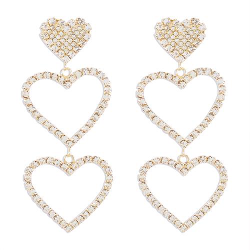Zinc Alloy Drop Earring, Heart, plated, for woman & with rhinestone & hollow 