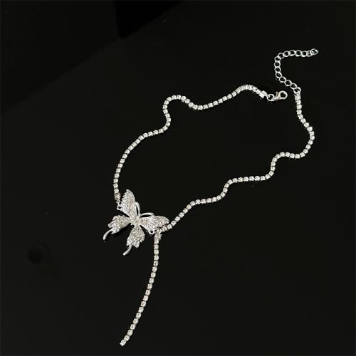 Rhinestone Zinc Alloy Necklace, with 6cm extender chain, silver color plated, fashion jewelry & for woman & with rhinestone Approx 40 cm 