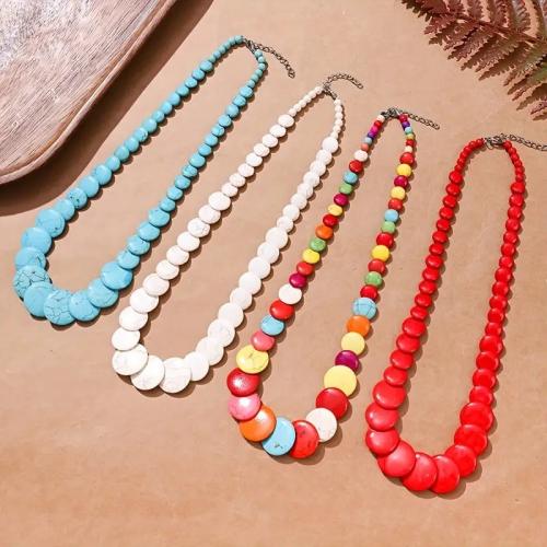 Collier de perles, turquoise synthétique, avec 5cm chaînes de rallonge, Plat rond, bijoux de mode & Style bohème & pour femme, plus de couleurs à choisir Environ 49 cm, Vendu par PC[