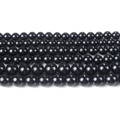Natürlicher Turmalin Perlen, Schörl, rund, poliert, Modeschmuck & DIY & verschiedene Größen vorhanden, schwarz, Länge:ca. 40 cm, verkauft von Strang