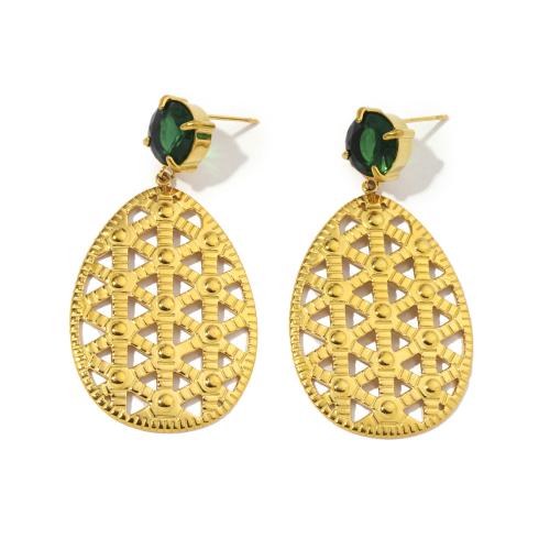 Titanium Steel Earrings, Teardrop, Vacuum Ion Plating, fashion jewelry & for woman & with rhinestone & hollow, golden 