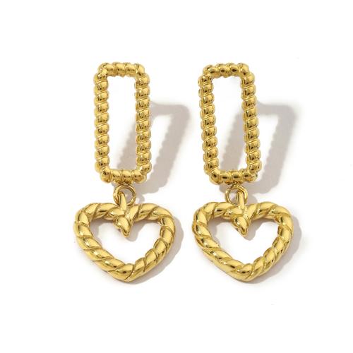 Titanium Steel Earrings, Heart, Vacuum Ion Plating, fashion jewelry & for woman & hollow, golden 