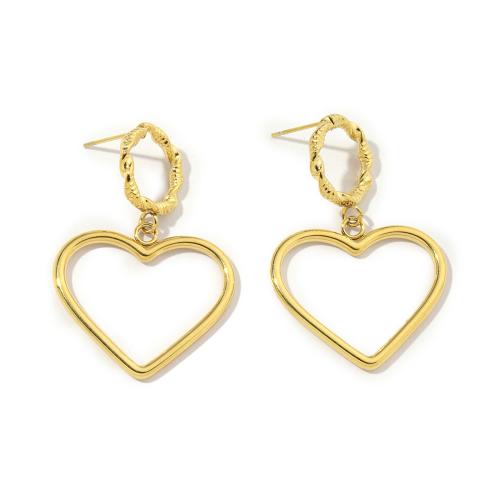 Titanium Steel Earrings, Heart, Vacuum Ion Plating, fashion jewelry & for woman & hollow, golden 