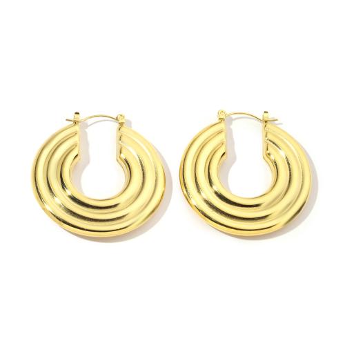 Titanium Steel Earrings, Round, Vacuum Ion Plating, fashion jewelry & for woman, golden 