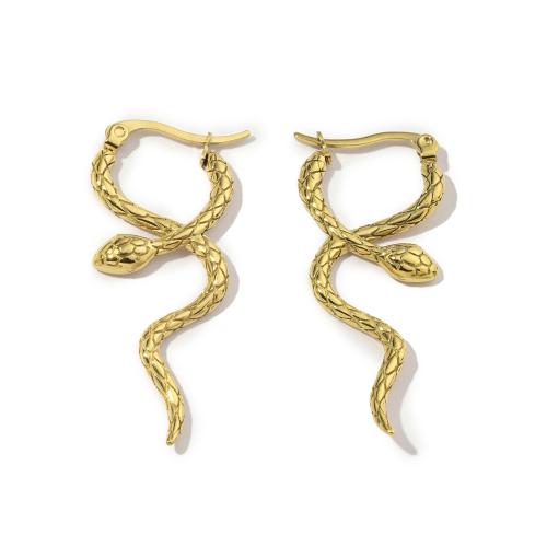 Titanium Steel Earrings, Snake, Vacuum Ion Plating, fashion jewelry & for woman, golden 
