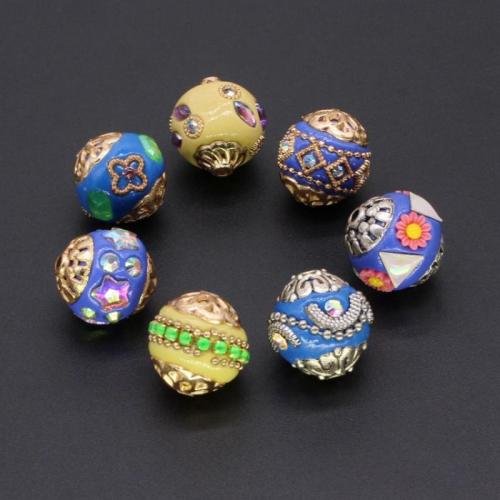 Zinc Alloy Spacer Beads, Round, plated, DIY & enamel & with rhinestone 16mm 