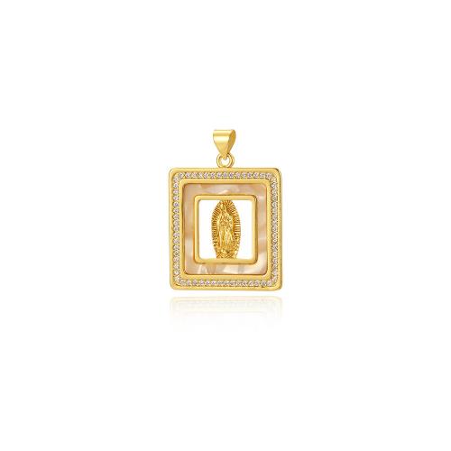 Cubic Zirconia Micro Pave Brass Pendant, with Shell, 18K gold plated, DIY & micro pave cubic zirconia 