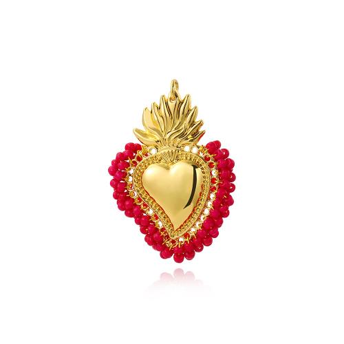 Glass Brass Pendants, with Seedbead, Heart, 18K gold plated, DIY 