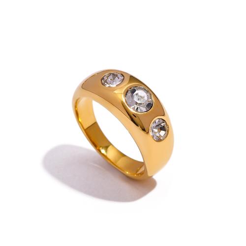 Cubic Zirconia Stainless Steel Finger Ring, 304 Stainless Steel, 18K gold plated & micro pave cubic zirconia & for woman, golden 
