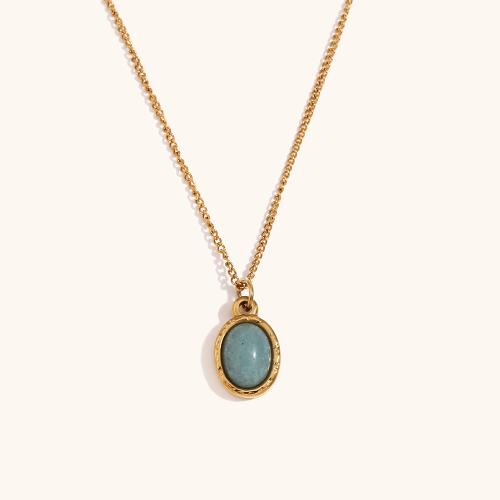 Stainless Steel Jewelry Necklace, 316L Stainless Steel, with Natural Stone, with 5cm extender chain, 18K gold plated, fashion jewelry & for woman, golden Approx 40 cm 