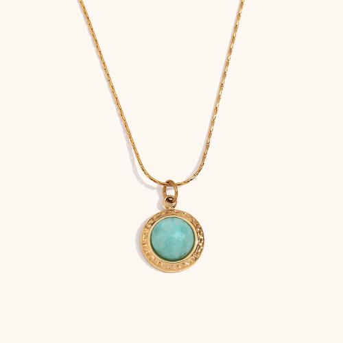 Stainless Steel Jewelry Necklace, 316L Stainless Steel, with ​Amazonite​, with 5cm extender chain, 18K gold plated, fashion jewelry & for woman, golden Approx 40 cm 