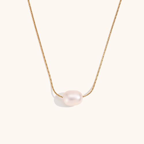 Stainless Steel Jewelry Necklace, 316L Stainless Steel, with Freshwater Pearl, with 5cm extender chain, 18K gold plated, fashion jewelry & for woman, golden Approx 40 cm 