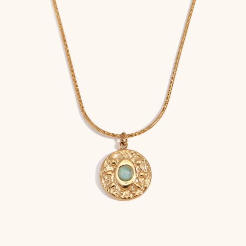 Stainless Steel Jewelry Necklace, 316L Stainless Steel, with ​Amazonite​, with 5cm extender chain, 18K gold plated, fashion jewelry & for woman, golden Approx 40 cm 