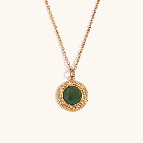 Stainless Steel Jewelry Necklace, 316L Stainless Steel, with Green Aventurine, with 5cm extender chain, 18K gold plated, fashion jewelry & for woman, golden Approx 40 cm 