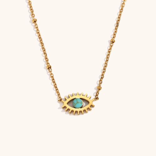 Stainless Steel Jewelry Necklace, 316L Stainless Steel, with turquoise, with 5cm extender chain, 18K gold plated, fashion jewelry & for woman, golden Approx 40 cm 