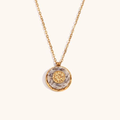 Stainless Steel Jewelry Necklace, 316L Stainless Steel, with Marble, with 5cm extender chain, 18K gold plated, fashion jewelry & for woman, golden Approx 40 cm 
