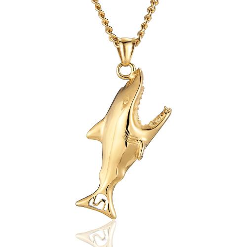 Stainless Steel Jewelry Necklace, 304 Stainless Steel, Shark, Vacuum Ion Plating, fashion jewelry & for man 