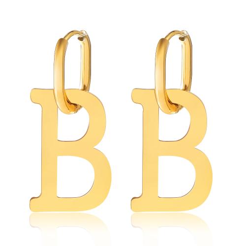 Stainless Steel Drop Earring, 304 Stainless Steel, Letter B, Vacuum Ion Plating, fashion jewelry & for woman, golden 