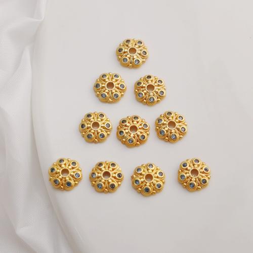 Bijoux de perles en alliage de Zinc , fleur, Placage de couleur d'or, DIY & pavé de micro zircon, 8mm, Vendu par PC