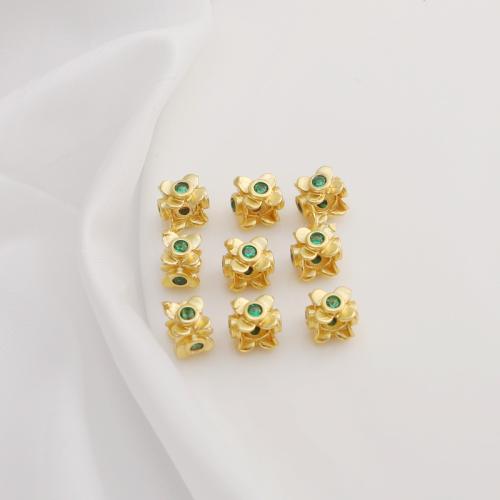 Bijoux de perles en alliage de Zinc , fleur, Placage de couleur d'or, DIY & pavé de micro zircon Vendu par PC
