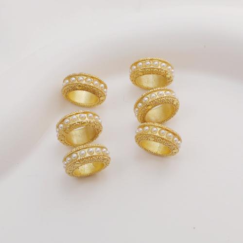 Zinc Alloy Jewelry Beads, with Plastic Pearl, Round, gold color plated, DIY 