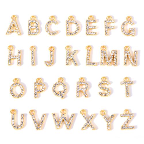 Zinc Alloy Alphabet Pendants, Alphabet Letter, DIY & with rhinestone, golden 
