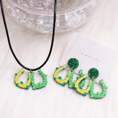 Jewelry Gift Sets, Acrylic, Stud Earring & necklace, with Wax Cord, with 5cm extender chain, printing, fashion jewelry & for woman cm 