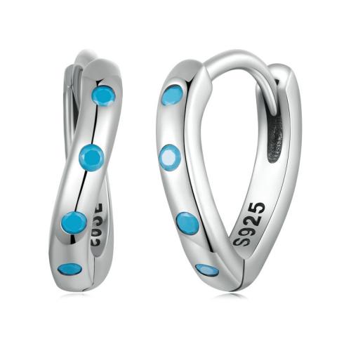Sterling Silver Hoop Earring, 925 Sterling Silver, with turquoise, plated, for woman, platinum color 