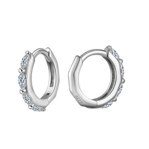 Silver Earring Zircon pavent Sterling, argent sterling 925, Placage, pavé de micro zircon & pour femme, couleur platine, 11mm, Vendu par paire