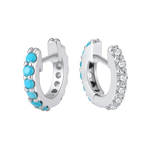 Sterling Silver Hoop Earring, 925 Sterling Silver, with turquoise, plated, for woman 
