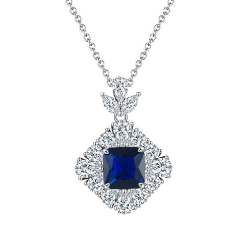 Cubic Zircon Micro Pave Sterling Silver Necklace, 925 Sterling Silver, with Sapphire, plated, micro pave cubic zirconia & for woman, platinum color Approx 45 cm 