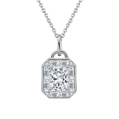 Cubic Zirconia Micro Pave Sterling Silver Necklace, 925 Sterling Silver, plated, micro pave cubic zirconia & for woman, platinum color Approx 45 cm 