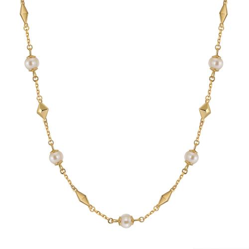Collar de perlas de plata esterlina, plata de ley 925, con Perlas cultivadas de agua dulce, con 5CM extender cadena, chapado, para mujer, dorado, longitud:aproximado 40 cm, Vendido por UD