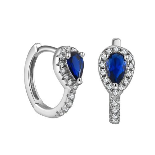 Cubic Zirconia Micro Pave Sterling Silver Earring, 925 Sterling Silver, with Sapphire​, plated, micro pave cubic zirconia & for woman, platinum color, 23.5mm 
