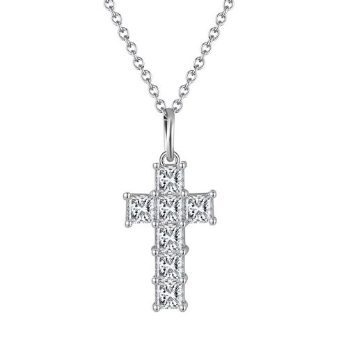 Cubic Zircon Micro Pave Sterling Silver Necklace, 925 Sterling Silver, Cross, plated, micro pave cubic zirconia & for woman, platinum color Approx 45 cm 